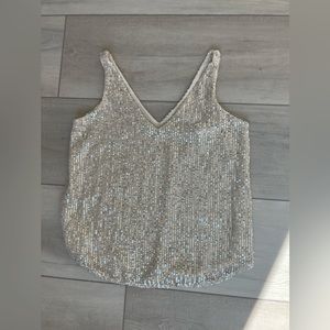 Loft Silver Sequin Cream Tank